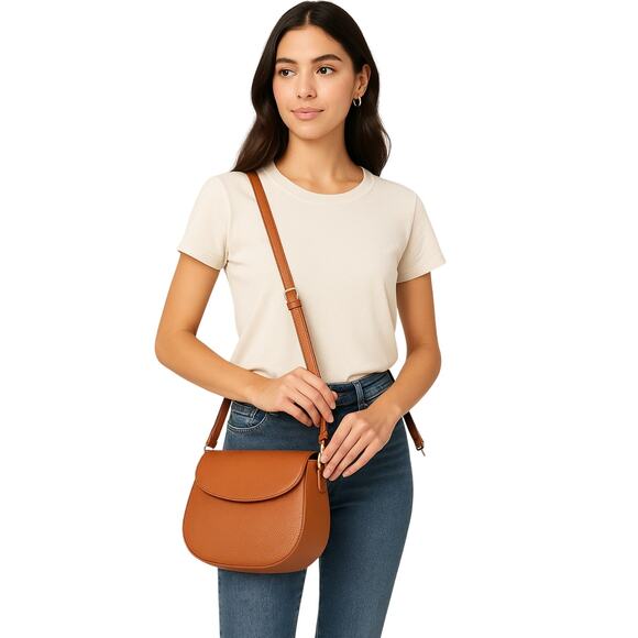 Cherry Paris Layana Cognac Pebbled Leather Crossbody Bag NWT - Picture 10 of 10